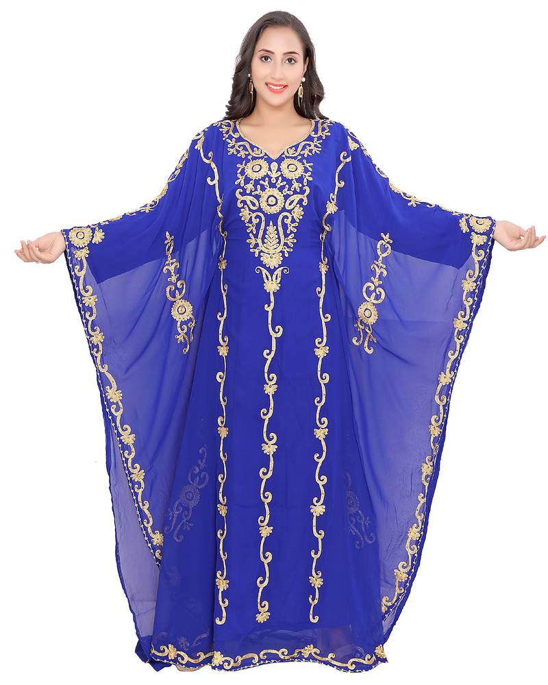 Royal Blue Georgette Stitched Kaftan with Golden Aari Embroidery – Elegant Ethnic Wear