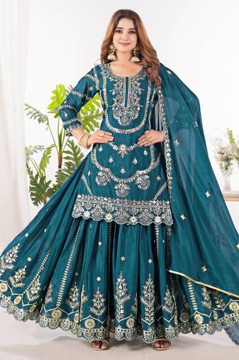 RAMA CHINON SILK PARTY WEAR EMBROIDERY SUIT SET 