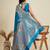 Blue banarasi silk blend saree with zari woven butti work includes blouse
