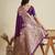 Wine butti work banarasi silk blend saree with blouse