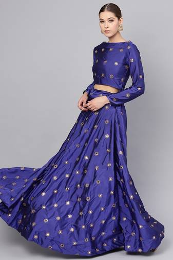 BLUE ART SILK EMBROIDERED MIRROR WORK LEHENGA CHOLI WITH DUPATTA