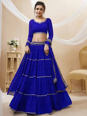 BLUE GEORGETTE LEHRIYA PRINTED LEHENGA CHOLI 5