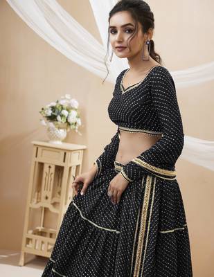 BLACK GEORGETTE LEHRIYA PRINTED LEHENGA CHOLI 3