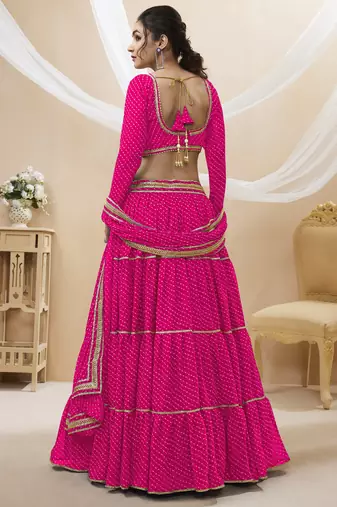 RANI PINK GEORGETTE LEHRIYA PRINTED LEHENGA CHOLI