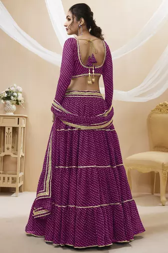 PURPLE GEORGETTE LEHRIYA PRINTED LEHENGA CHOLI