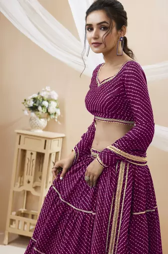PURPLE GEORGETTE LEHRIYA PRINTED LEHENGA CHOLI