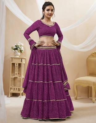 PURPLE GEORGETTE LEHRIYA PRINTED LEHENGA CHOLI 4