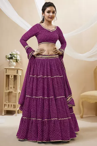 PURPLE GEORGETTE LEHRIYA PRINTED LEHENGA CHOLI