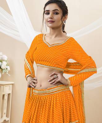 YELLOW GEORGETTE LEHRIYA PRINTED LEHENGA CHOLI 4