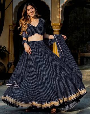 BLACK ZARI AND CODING LACE WORK WITH LEHERIYA PRINTED GEORGETTE LEHENGA CHOLI 5