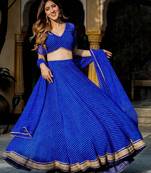BLUE ZARI AND CODING LACE WORK WITH LEHERIYA PRINTED GEORGETTE LEHENGA CHOLI