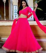 PINK ZARI AND CODING LACE WORK WITH LEHERIYA PRINTED GEORGETTE LEHENGA CHOLI