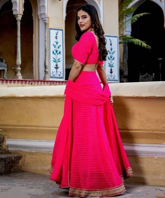 PINK ZARI AND CODING LACE WORK WITH LEHERIYA PRINTED GEORGETTE LEHENGA CHOLI 4