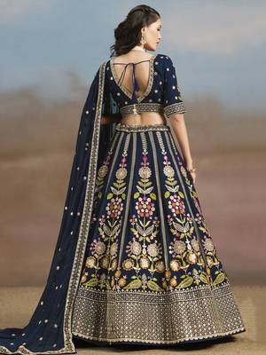 BLUE GEORGETTE SEQUINS THREAD ZARI EMBROIDERED LEHENGA CHOLI 6