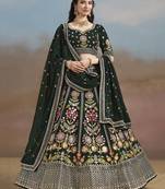 GREEN GEORGETTE SEQUINS THREAD ZARI EMBROIDERED LEHENGA CHOLI