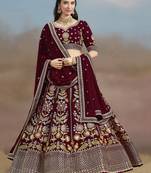 MAROON GEORGETTE SEQUINS THREAD ZARI EMBROIDERED LEHENGA CHOLI