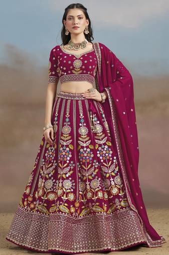 PINK GEORGETTE SEQUINS THREAD ZARI EMBROIDERED LEHENGA CHOLI