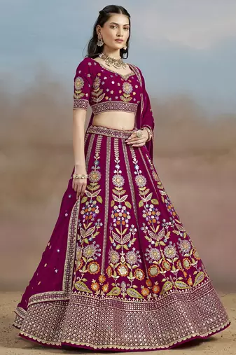 PINK GEORGETTE SEQUINS THREAD ZARI EMBROIDERED LEHENGA CHOLI