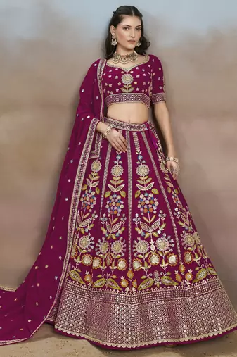 PINK GEORGETTE SEQUINS THREAD ZARI EMBROIDERED LEHENGA CHOLI