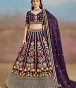 PURPLE GEORGETTE SEQUINS THREAD ZARI EMBROIDERED LEHENGA CHOLI