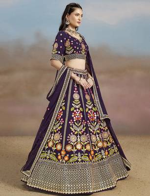 PURPLE GEORGETTE SEQUINS THREAD ZARI EMBROIDERED LEHENGA CHOLI 5