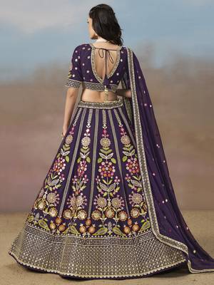 PURPLE GEORGETTE SEQUINS THREAD ZARI EMBROIDERED LEHENGA CHOLI 6
