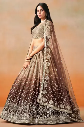 BROWN GEORGETTE SEQUINS ZARI EMBROIDERED LEHENGA CHOLI