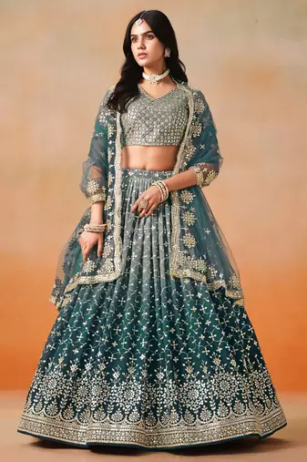 DOVE BLUE GEORGETTE SEQUINS ZARI EMBROIDERED LEHENGA CHOLI