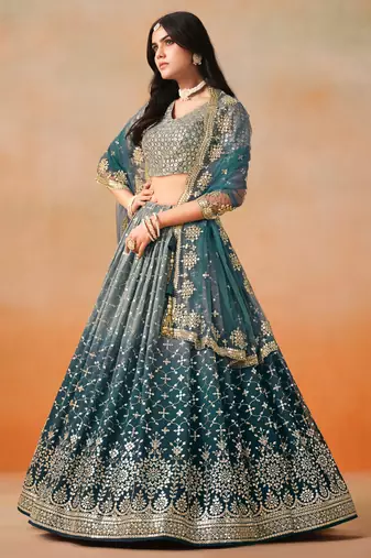 DOVE BLUE GEORGETTE SEQUINS ZARI EMBROIDERED LEHENGA CHOLI