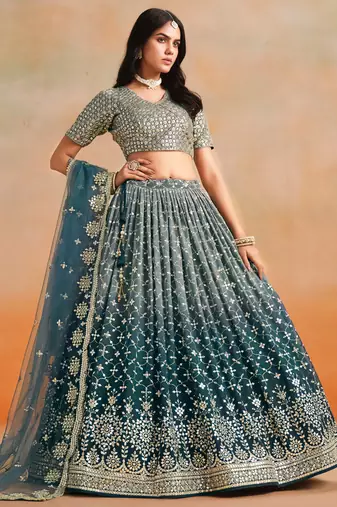 DOVE BLUE GEORGETTE SEQUINS ZARI EMBROIDERED LEHENGA CHOLI