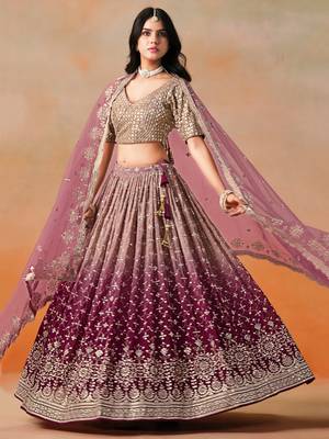 MAROON GEORGETTE SEQUINS ZARI EMBROIDERED LEHENGA CHOLI 1