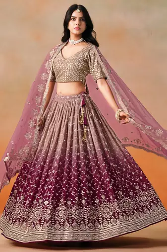 MAROON GEORGETTE SEQUINS ZARI EMBROIDERED LEHENGA CHOLI