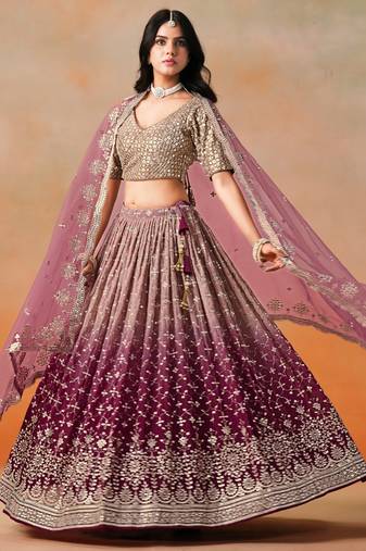 MAROON GEORGETTE SEQUINS ZARI EMBROIDERED LEHENGA CHOLI