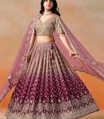 MAROON GEORGETTE SEQUINS ZARI EMBROIDERED LEHENGA CHOLI