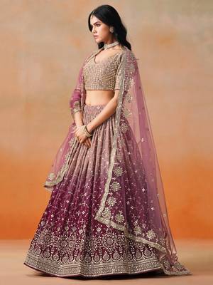 MAROON GEORGETTE SEQUINS ZARI EMBROIDERED LEHENGA CHOLI 5