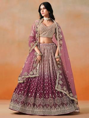 MAROON GEORGETTE SEQUINS ZARI EMBROIDERED LEHENGA CHOLI 6