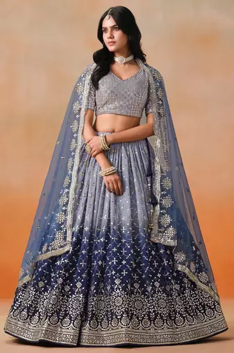 NAVY BLUE GEORGETTE SEQUINS ZARI EMBROIDERED LEHENGA CHOLI