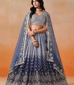 NAVY BLUE GEORGETTE SEQUINS ZARI EMBROIDERED LEHENGA CHOLI
