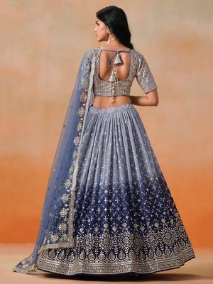 NAVY BLUE GEORGETTE SEQUINS ZARI EMBROIDERED LEHENGA CHOLI 5