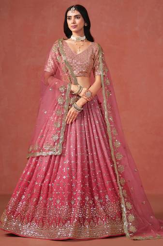 pink GEORGETTE sequin ZARI EMBROIDERED LEHENGA CHOLI