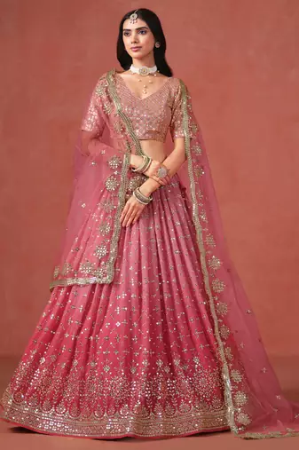 pink GEORGETTE sequin ZARI EMBROIDERED LEHENGA CHOLI