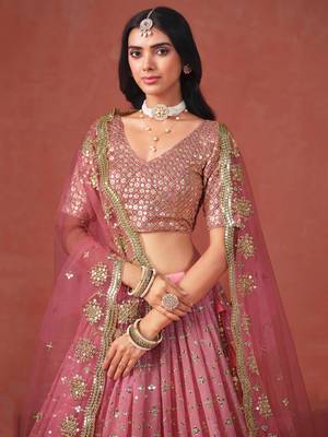 pink GEORGETTE sequin ZARI EMBROIDERED LEHENGA CHOLI 3