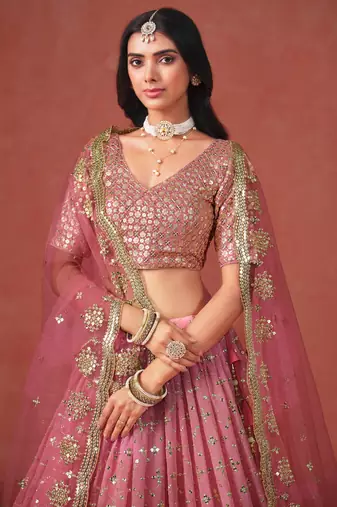 pink GEORGETTE sequin ZARI EMBROIDERED LEHENGA CHOLI