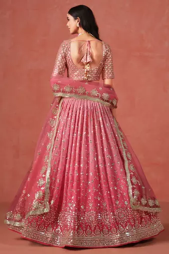 pink GEORGETTE sequin ZARI EMBROIDERED LEHENGA CHOLI