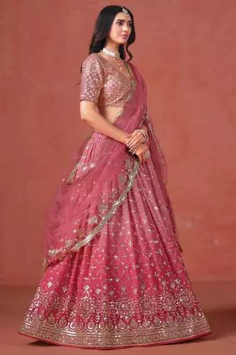 pink GEORGETTE sequin ZARI EMBROIDERED LEHENGA CHOLI