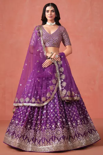 PURPLE GEORGETTE SEQUINS ZARI EMBROIDERED LEHENGA CHOLI