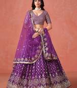 PURPLE GEORGETTE SEQUINS ZARI EMBROIDERED LEHENGA CHOLI