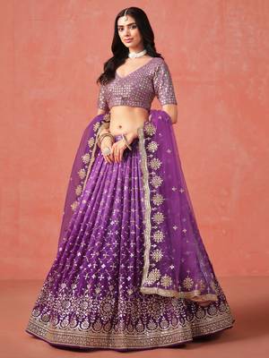 PURPLE GEORGETTE SEQUINS ZARI EMBROIDERED LEHENGA CHOLI 5