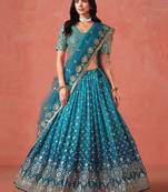 TURQUOISE GEORGETTE SEQUINS ZARI EMBROIDERED LEHENGA CHOLI