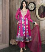 Pink embroidered georgette asymmetrical culottes kurta dupatta readymade suits
